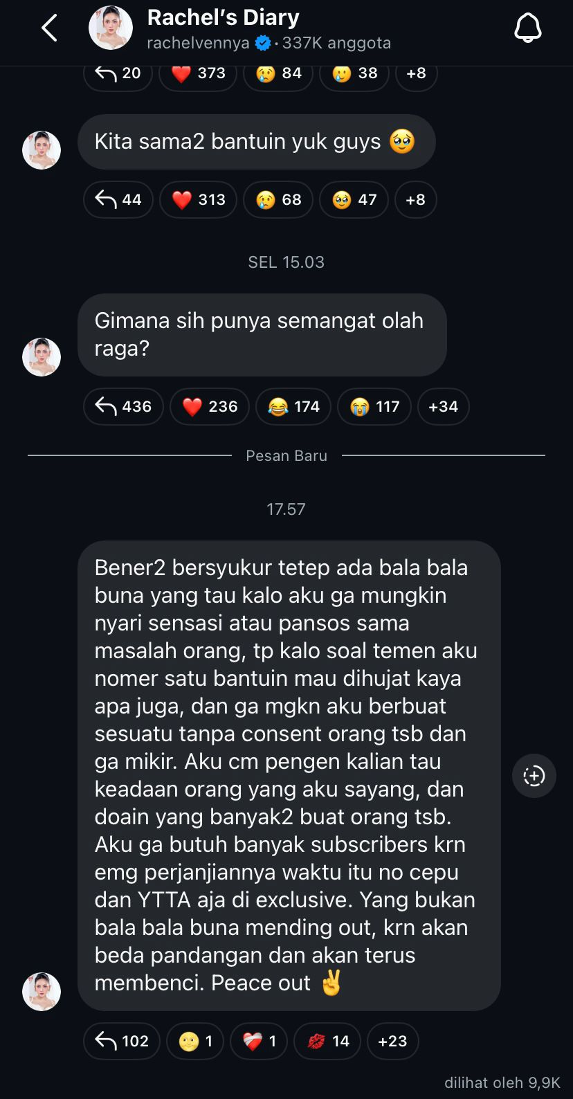 Tanggapan Rachel Vennya (instagram)